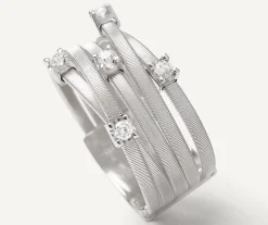 Marco Bicego Rings|Five-Band White Gold Ring With Prong-Set Diamonds And A Diamond-Studded Plaque