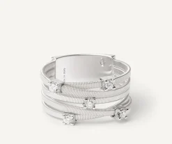 Marco Bicego Rings|Five-Band White Gold Ring With Prong-Set Diamonds And A Diamond-Studded Plaque