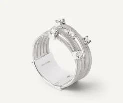 Marco Bicego Rings|Five-Band White Gold Ring With Prong-Set Diamonds And A Diamond-Studded Plaque