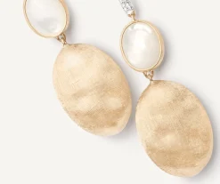 Marco Bicego Earrings|18Kt Yellow Gold Earrings With Mother-Of-Pearl And Diamond Hook