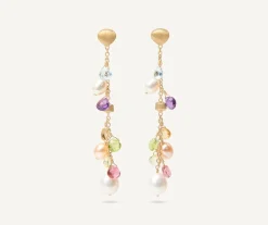 Marco Bicego Earrings|18Kt Yellow Gold Pearls And Gemstones Long Drop Earrings