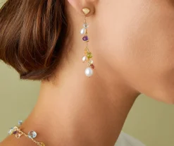 Marco Bicego Earrings|18Kt Yellow Gold Pearls And Gemstones Long Drop Earrings