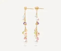 Marco Bicego Earrings|18Kt Yellow Gold Pearls And Gemstones Long Drop Earrings