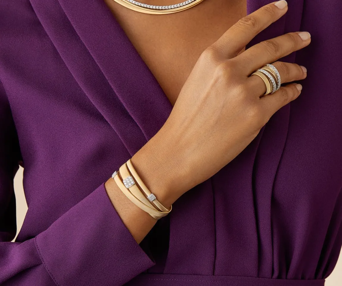 Marco Bicego Bracelets|18Kt Yellow Gold Three-Strand Bracelet With Diamond Pave