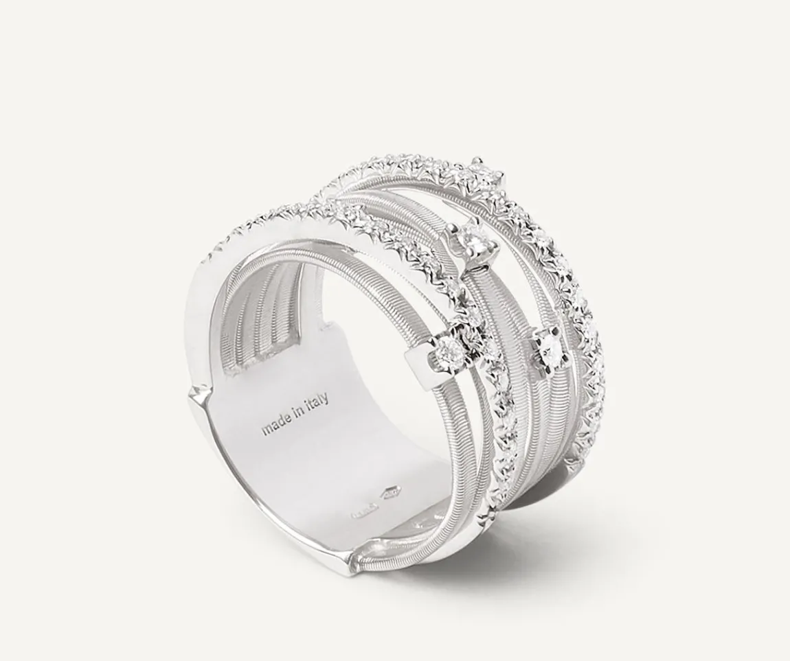Marco Bicego Rings|Seven-Band White Gold Ring With Prong-Set Diamonds And Diamond-Studded Plaques