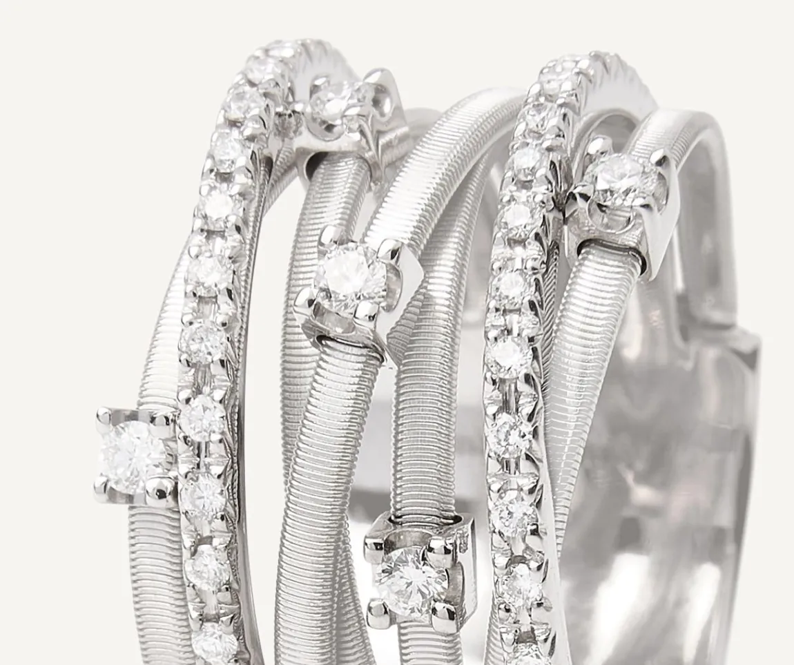 Marco Bicego Rings|Seven-Band White Gold Ring With Prong-Set Diamonds And Diamond-Studded Plaques
