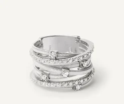 Marco Bicego Rings|Seven-Band White Gold Ring With Prong-Set Diamonds And Diamond-Studded Plaques