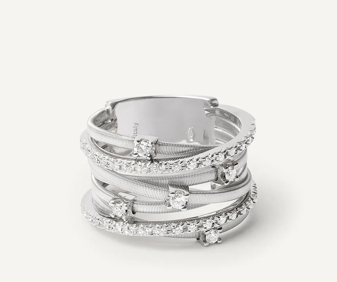 Marco Bicego Rings|Seven-Band White Gold Ring With Prong-Set Diamonds And Diamond-Studded Plaques