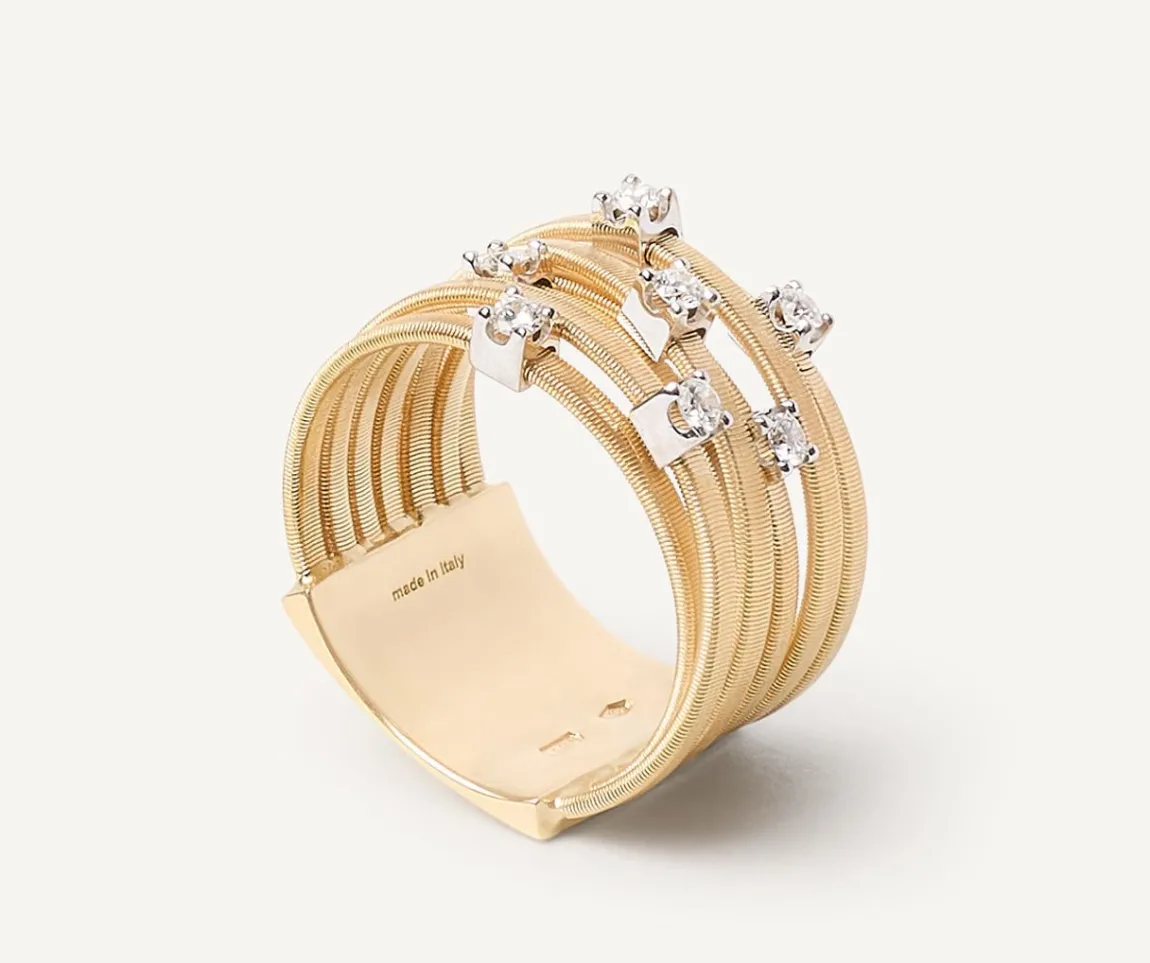 Marco Bicego Rings|Seven-Band Yellow Gold Ring With Prong-Set Diamonds