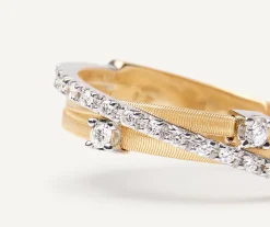 Marco Bicego Rings|Three-Band Ring With Prong-Set Diamonds And A Diamond-Studded Plaque