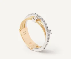 Marco Bicego Rings|Three-Band Ring With Prong-Set Diamonds And A Diamond-Studded Plaque