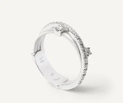 Marco Bicego Rings|Three-Band White Gold Ring With Prong-Set Diamonds And A Diamond-Studded Plaque