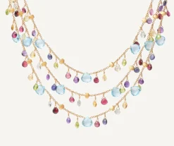 Marco Bicego Necklaces|Three-Strand Chain Necklace With Multicoloured Gemstones