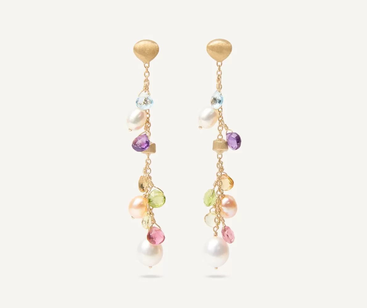 Marco Bicego 18Kt Yellow Gold Pearls And Gemstones Long Drop Earrings | Earrings