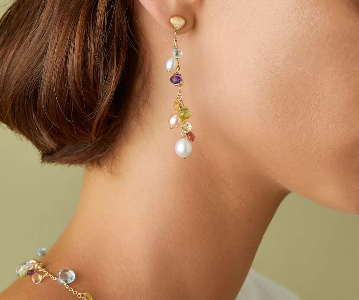 Marco Bicego 18Kt Yellow Gold Pearls And Gemstones Long Drop Earrings | Earrings