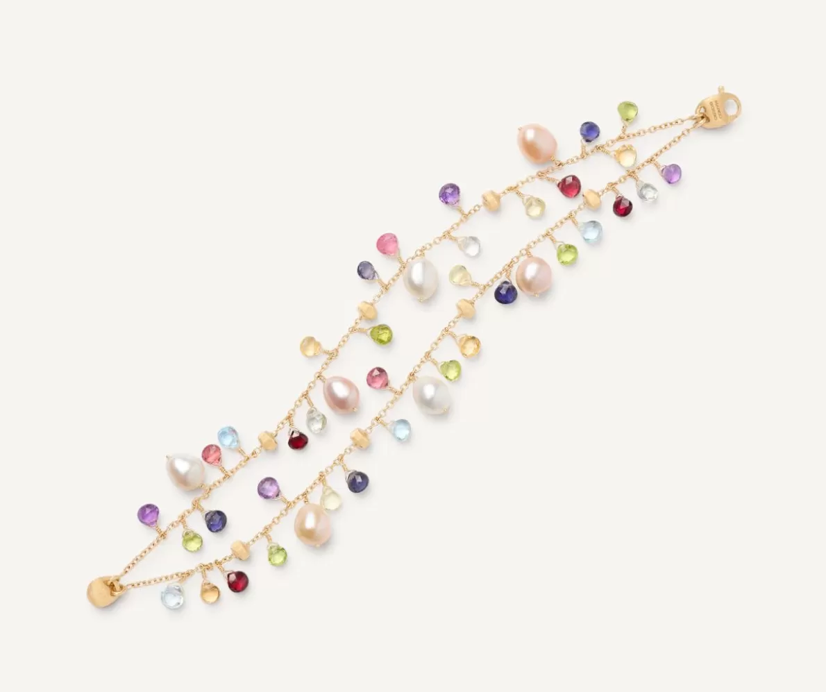 Marco Bicego 18Kt Yellow Gold Pearls And Multicoloured Gemstone Double-Strand Bracelet | Bracelets