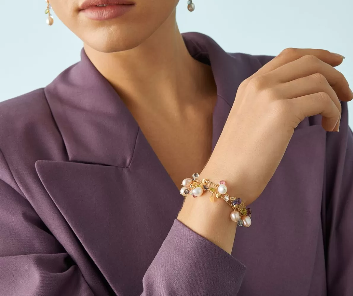 Marco Bicego 18Kt Yellow Gold Pearls And Multicoloured Gemstone Double-Strand Bracelet | Bracelets