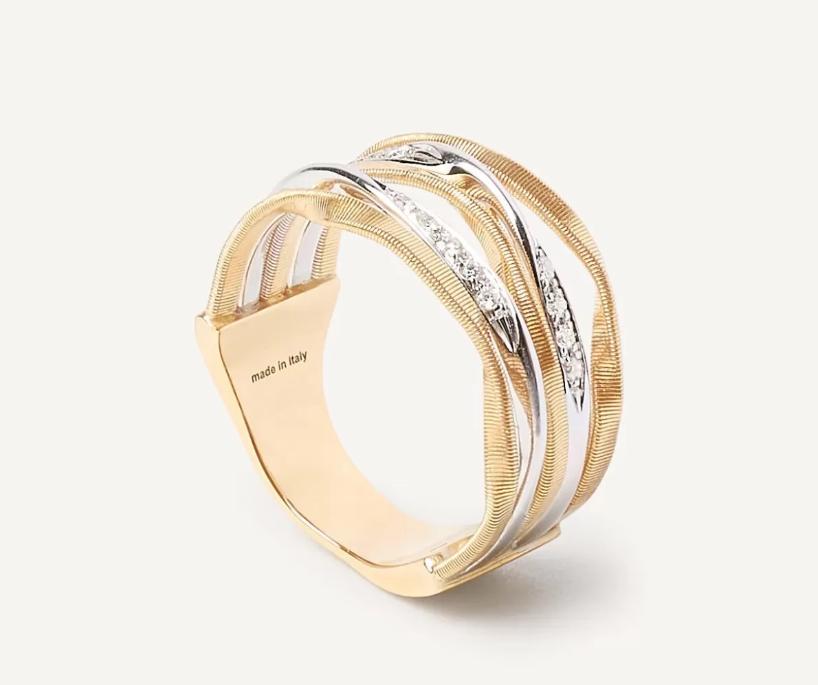 Marco Bicego Five-Band Ring With Diamond-Studded Plaques | Rings