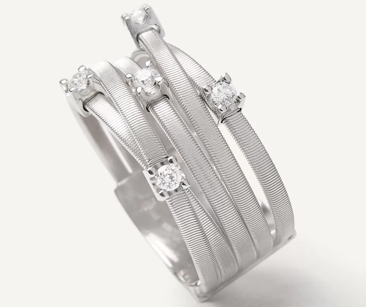 Marco Bicego Five-Band White Gold Ring With Prong-Set Diamonds And A Diamond-Studded Plaque | Rings
