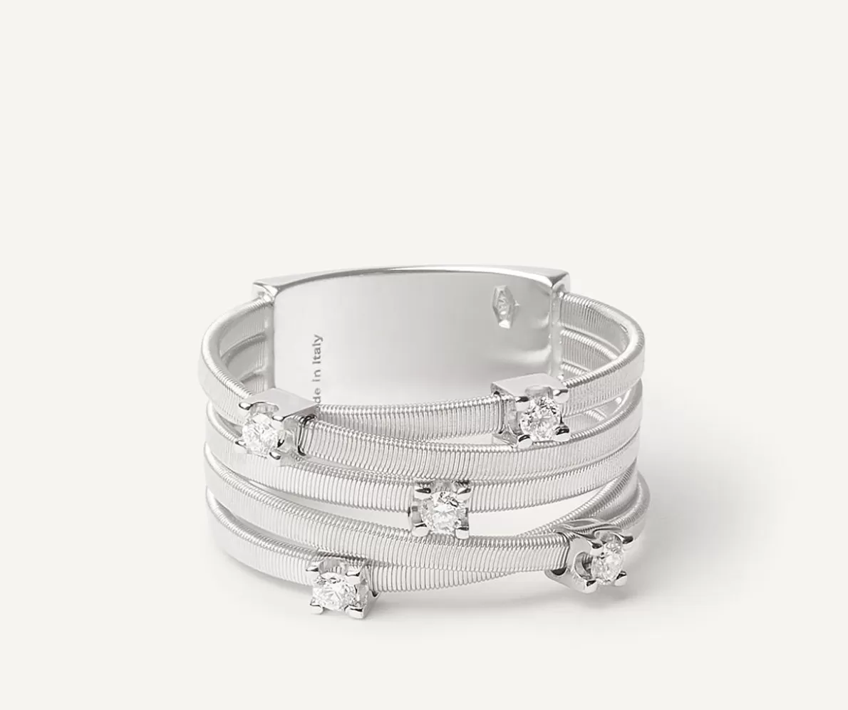Marco Bicego Five-Band White Gold Ring With Prong-Set Diamonds And A Diamond-Studded Plaque | Rings