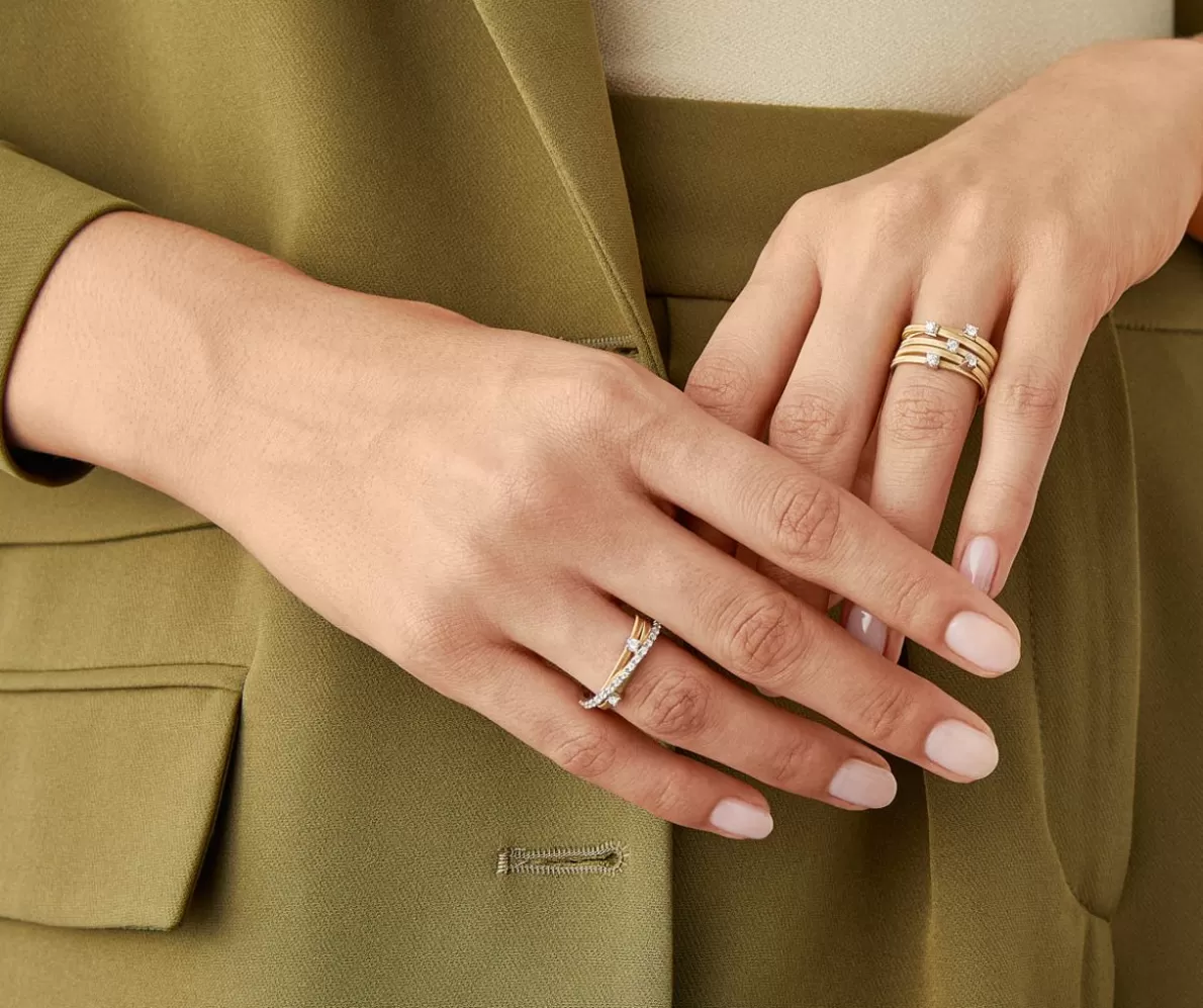 Marco Bicego Five-Band White Gold Ring With Prong-Set Diamonds And A Diamond-Studded Plaque | Rings
