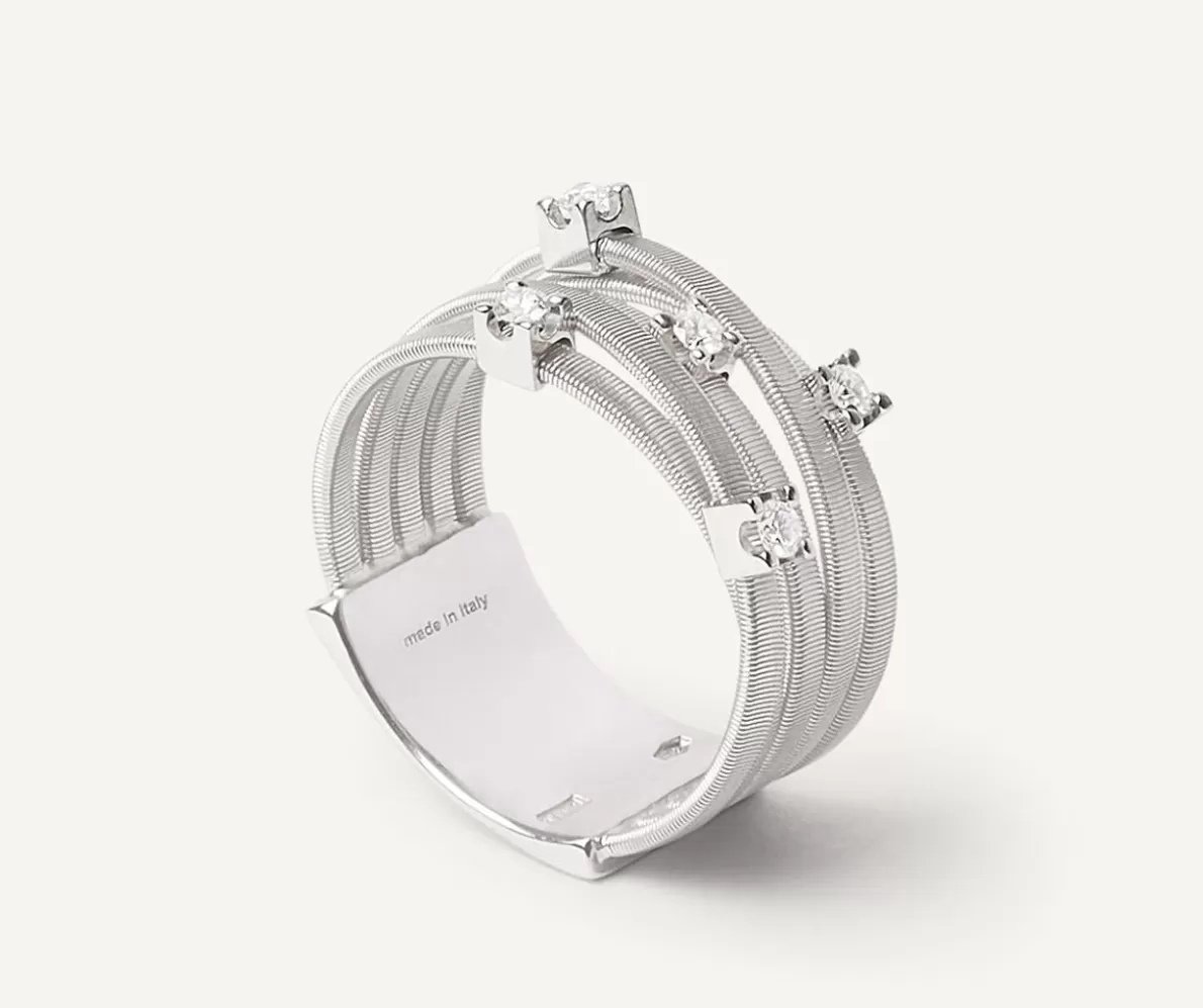 Marco Bicego Five-Band White Gold Ring With Prong-Set Diamonds And A Diamond-Studded Plaque | Rings