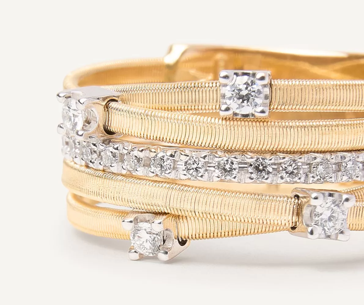 Marco Bicego Five-Band Yellow Gold Ring With Prong-Set Diamonds And A Diamond-Studded Plaque | Rings