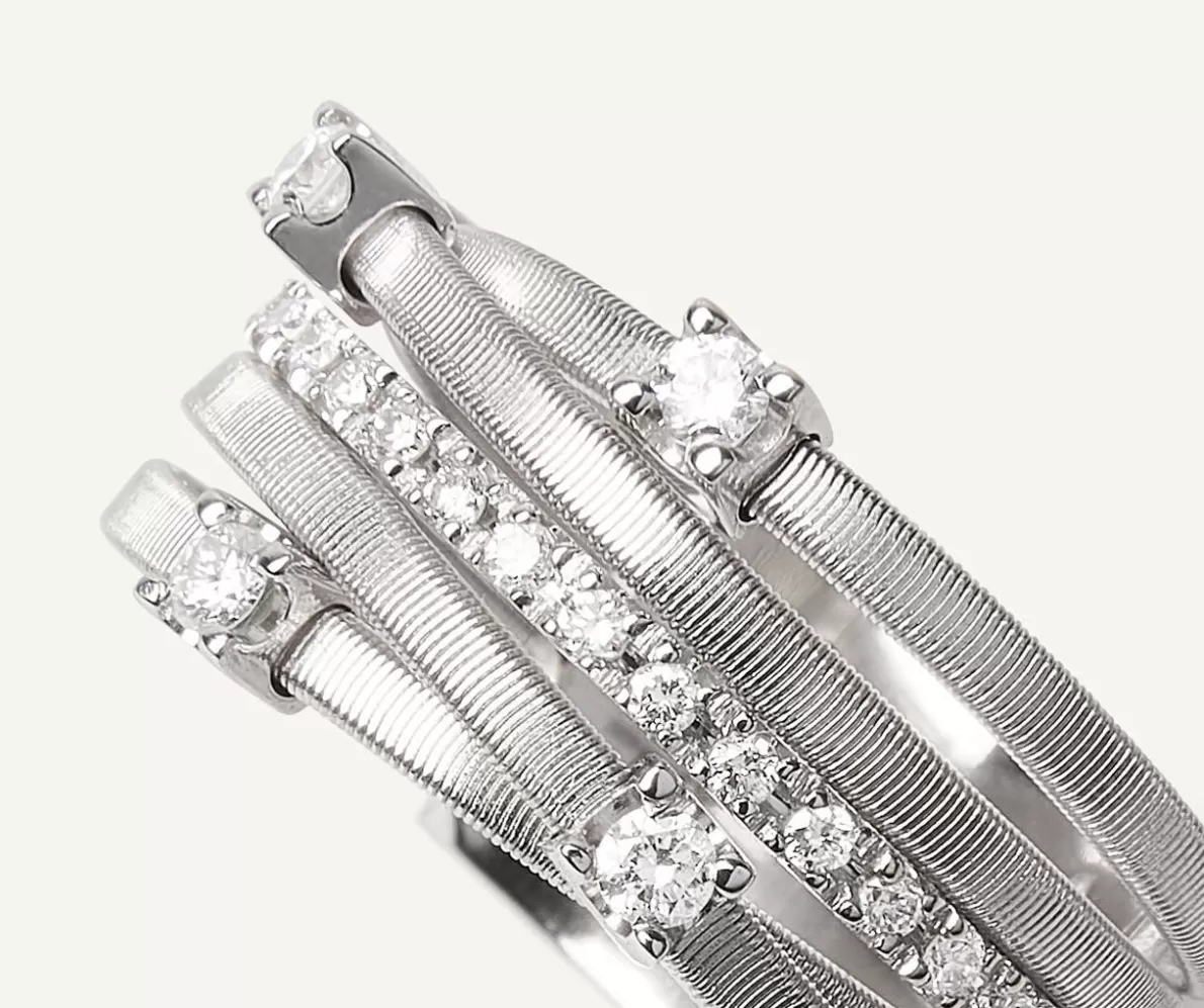 Marco Bicego Five-Band Yellow Gold Ring With Prong-Set Diamonds And A Diamond-Studded Plaque | Rings