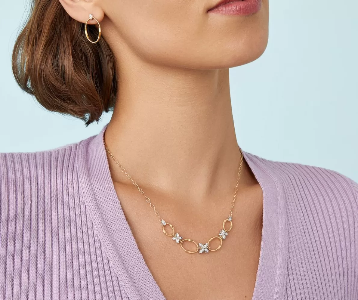 Marco Bicego Gold Chain Necklace With Floral Diamond Elements | Necklaces