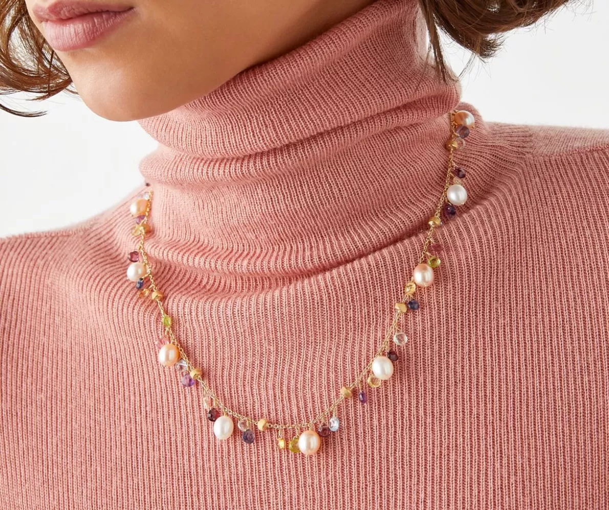 Marco Bicego Gold Necklace With Pearls And Multicoloured Gemstones | Necklaces