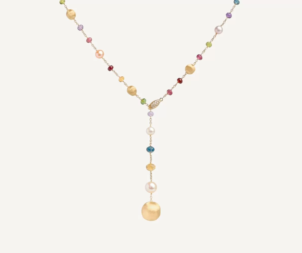 Marco Bicego Mixed Gemstone And Pearls 18Kt Yellow Gold Lariat Necklace | Necklaces