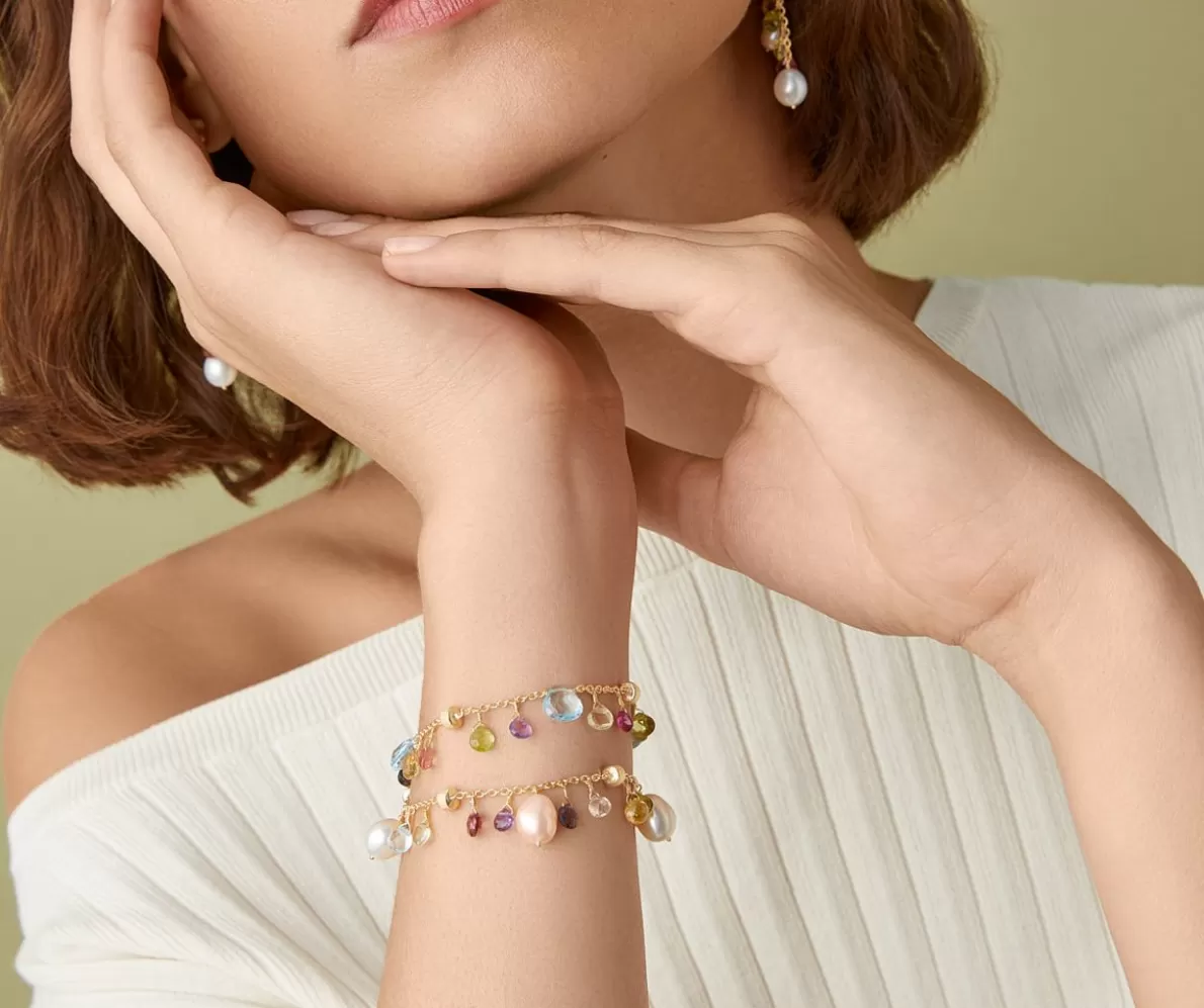 Marco Bicego Pearls And Multicoloured Gemstone Single-Strand 18Kt Yellow Gold Bracelet | Bracelets