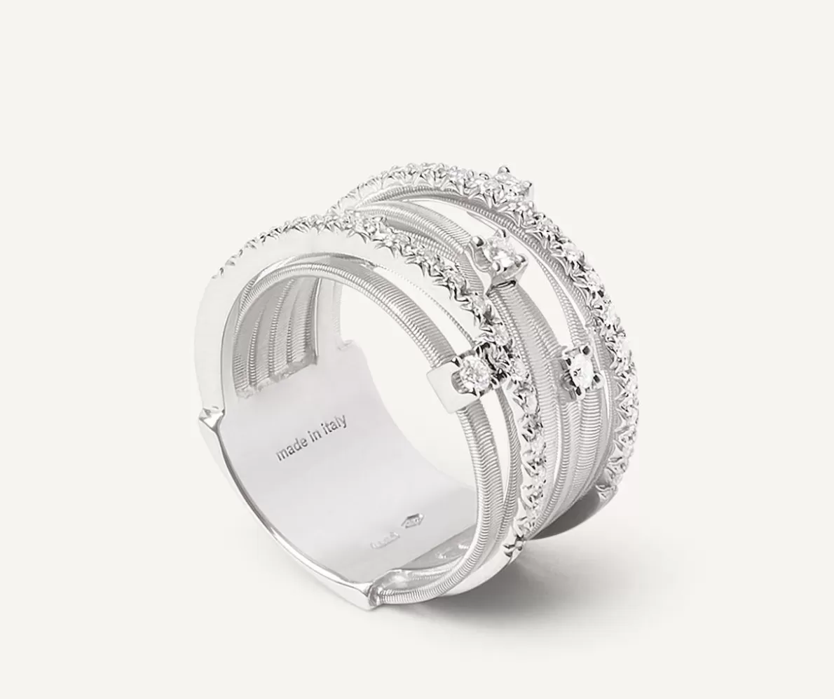 Marco Bicego Seven-Band White Gold Ring With Prong-Set Diamonds And Diamond-Studded Plaques | Rings