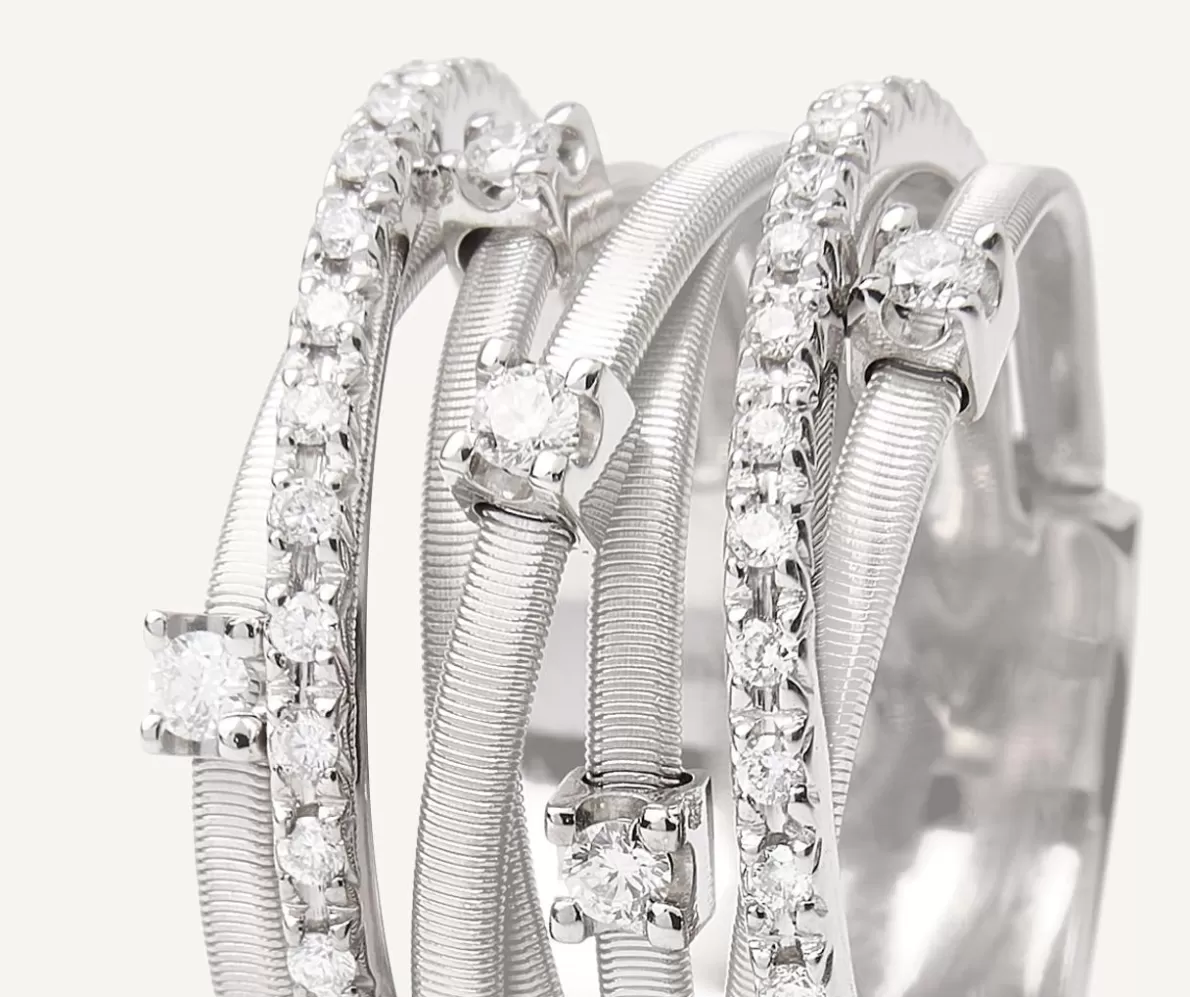 Marco Bicego Seven-Band White Gold Ring With Prong-Set Diamonds And Diamond-Studded Plaques | Rings