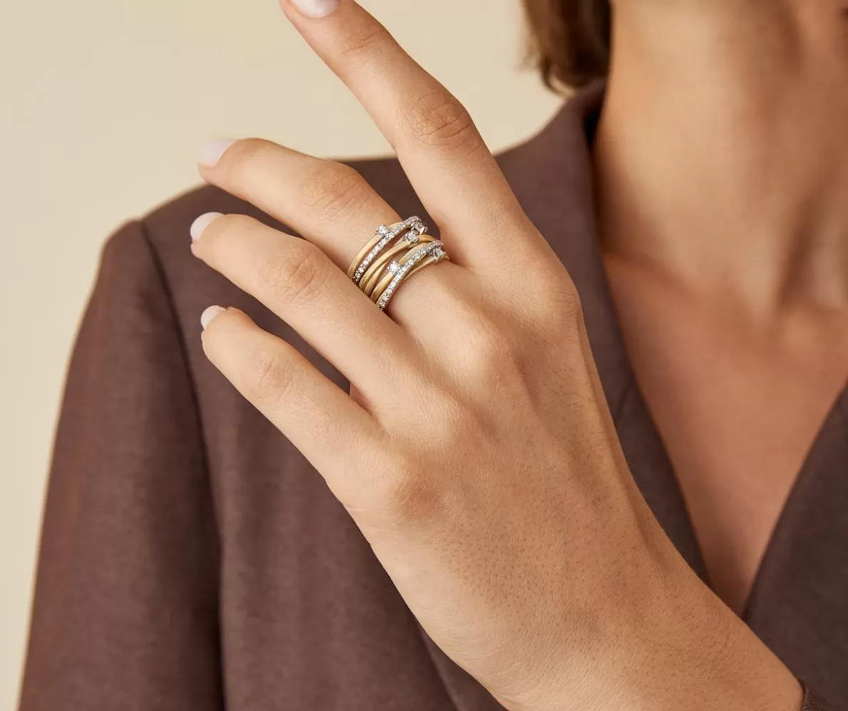 Marco Bicego Seven-Band White Gold Ring With Prong-Set Diamonds And Diamond-Studded Plaques | Rings