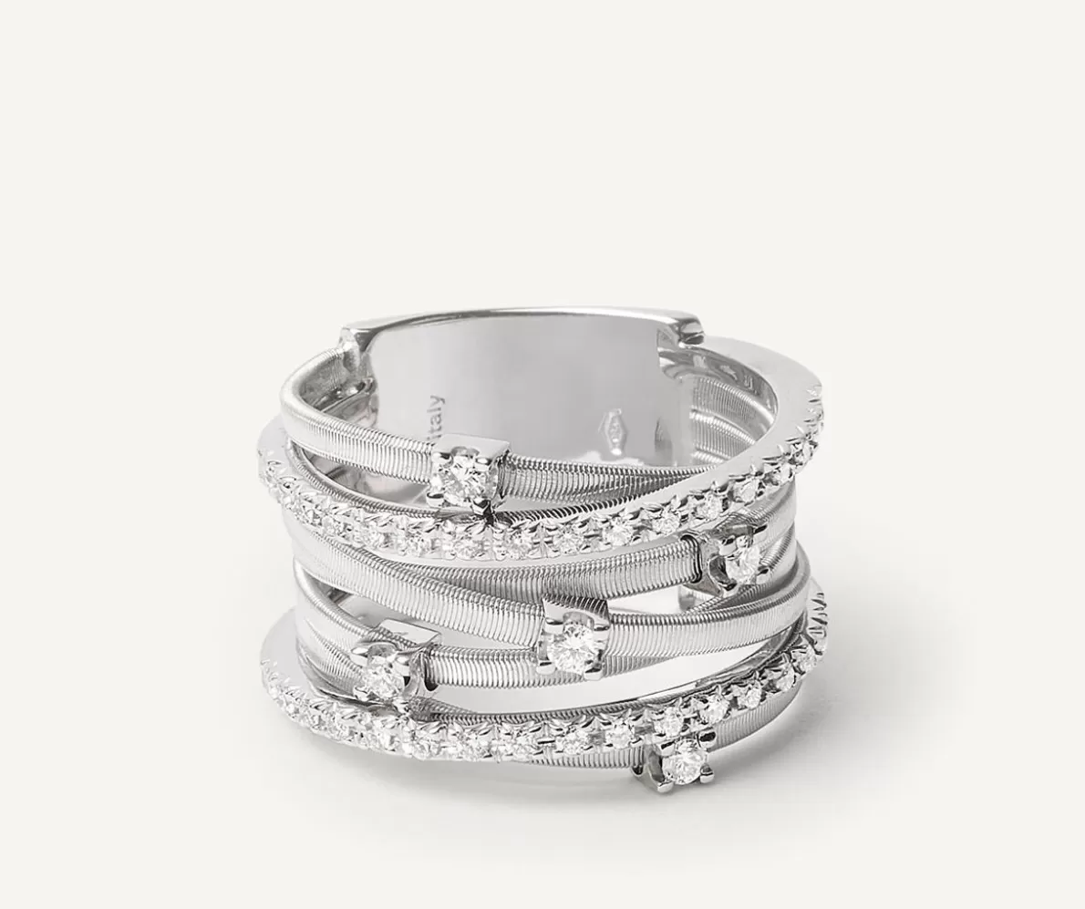 Marco Bicego Seven-Band White Gold Ring With Prong-Set Diamonds And Diamond-Studded Plaques | Rings