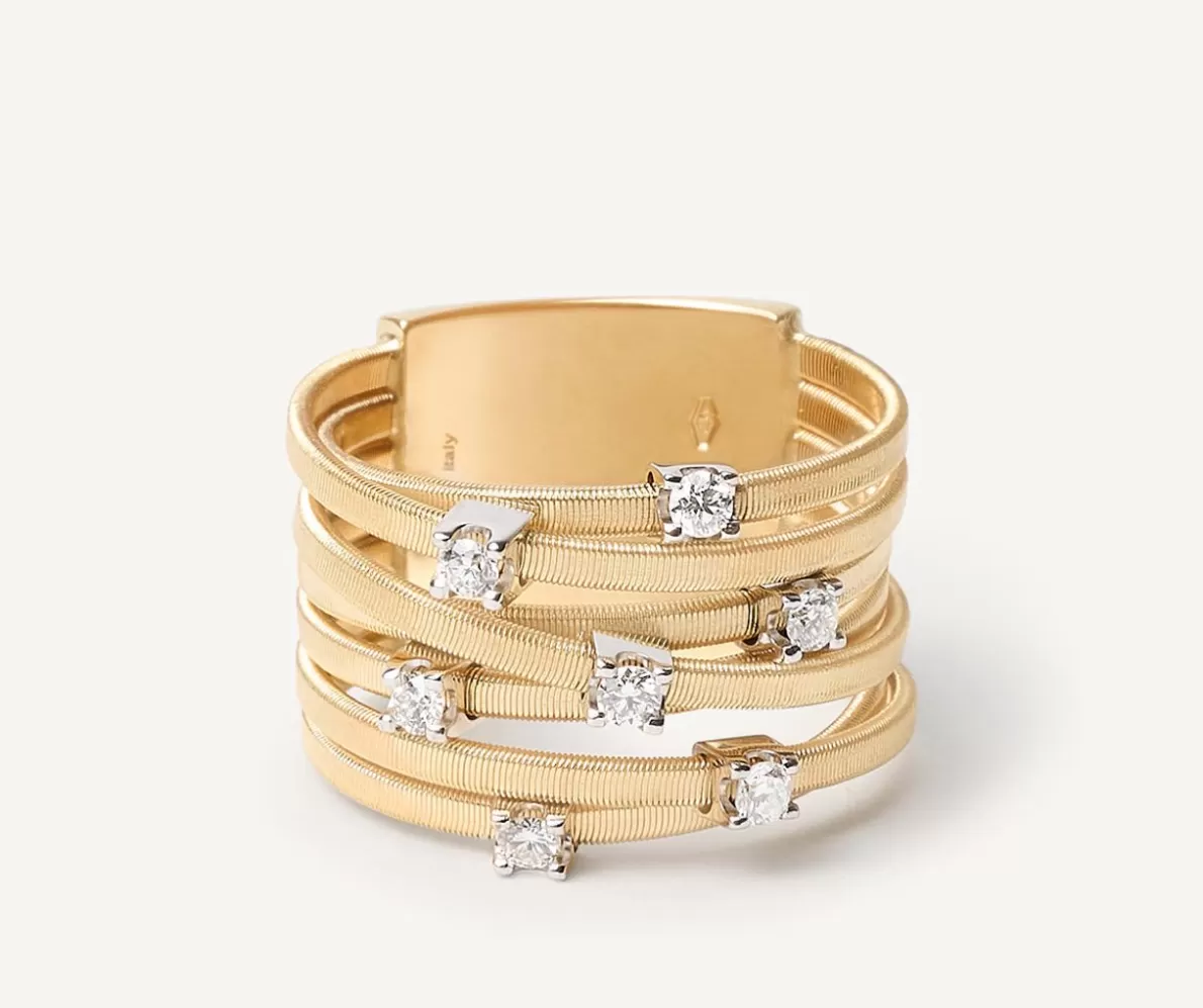 Marco Bicego Seven-Band Yellow Gold Ring With Prong-Set Diamonds | Rings