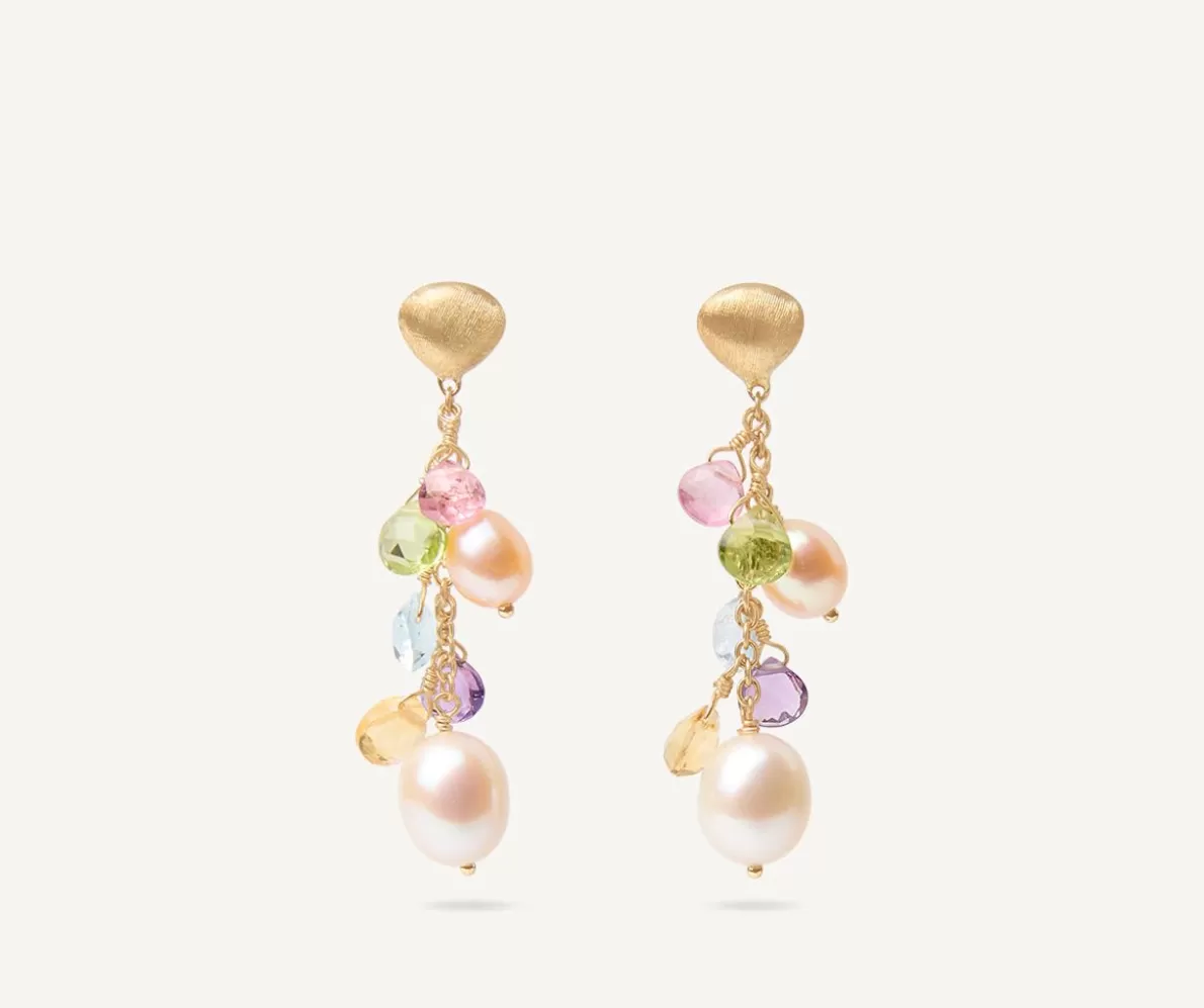 Marco Bicego Short Gold Drop Earrings With Pearls And Gemstones | Earrings