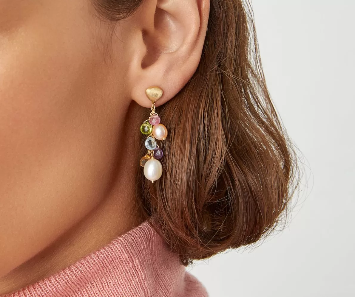 Marco Bicego Short Gold Drop Earrings With Pearls And Gemstones | Earrings