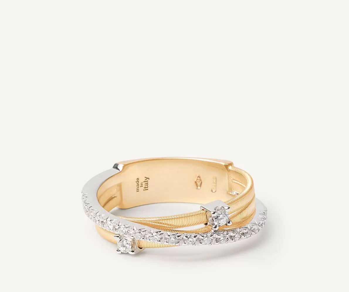 Marco Bicego Three-Band Ring With Prong-Set Diamonds And A Diamond-Studded Plaque | Rings