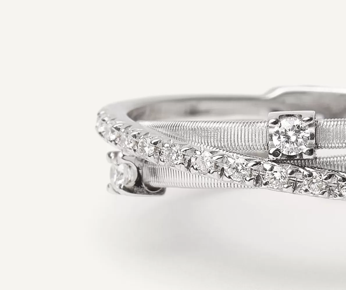 Marco Bicego Three-Band White Gold Ring With Prong-Set Diamonds And A Diamond-Studded Plaque | Rings
