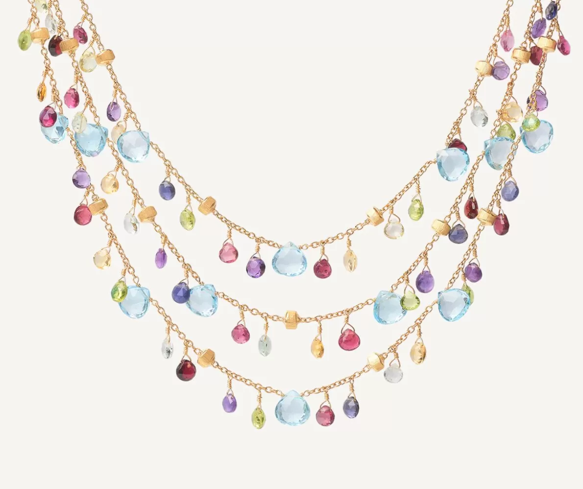 Marco Bicego Three-Strand Chain Necklace With Multicoloured Gemstones | Necklaces