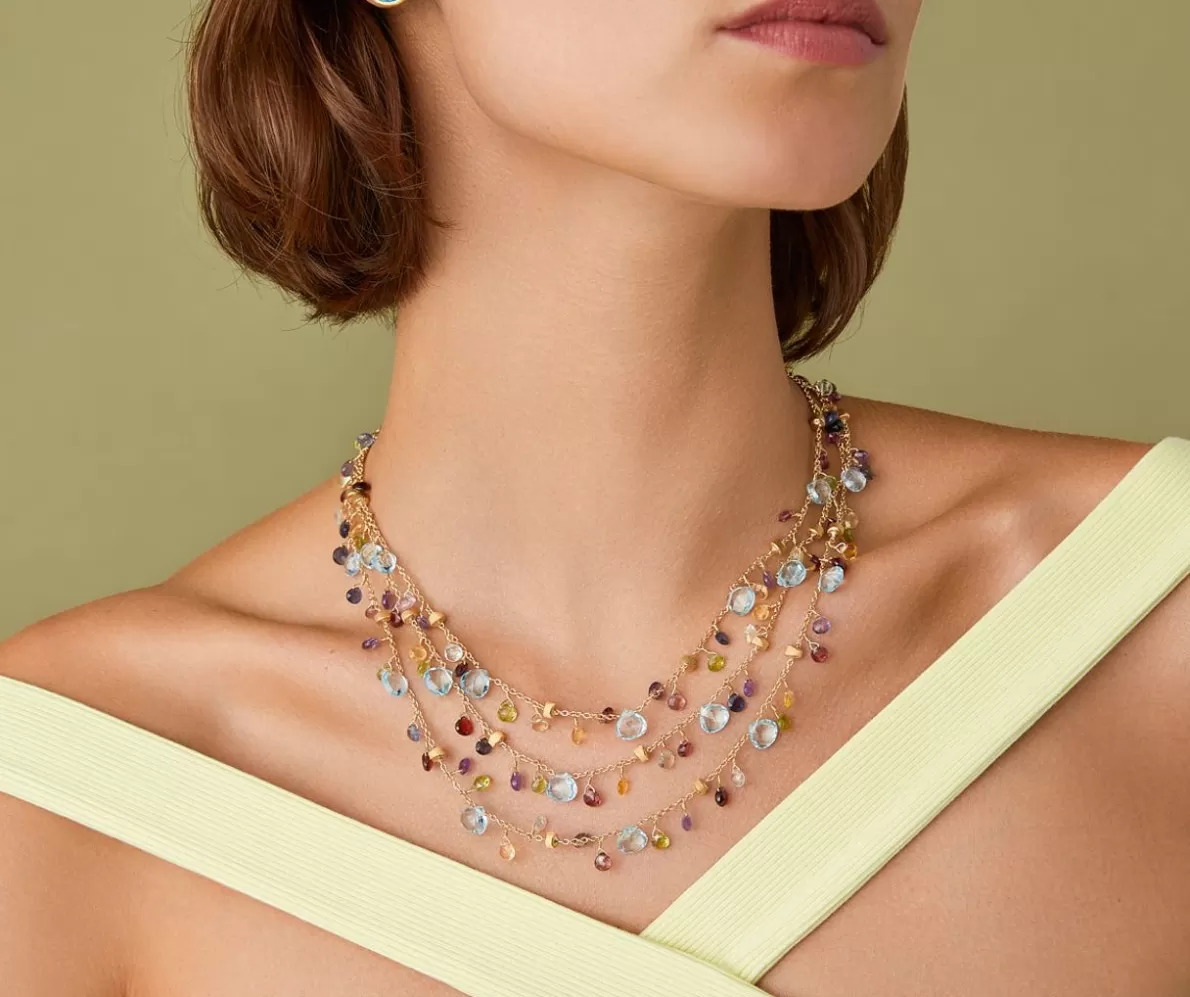 Marco Bicego Three-Strand Chain Necklace With Multicoloured Gemstones | Necklaces